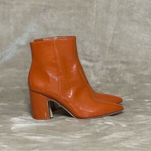 Sam Edelman Hilty Booties PatentBlock Heel Burnt Orange Texas Longhorns Sz 8.5